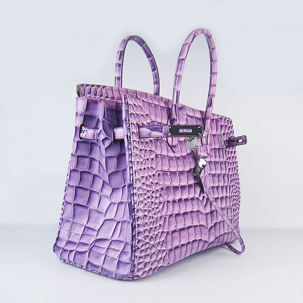 High Quality Fake Hermes Birkin 35CM Max Crocodile Veins Leather Bag Purple 6089